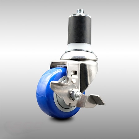 Service Caster 3 Inch 316SS Blue Polyurethane Swivel 1-7/8 Inch Expanding Stem Caster Brake SCC-SS316EX20S314-PPUB-BLUE-TLB-178